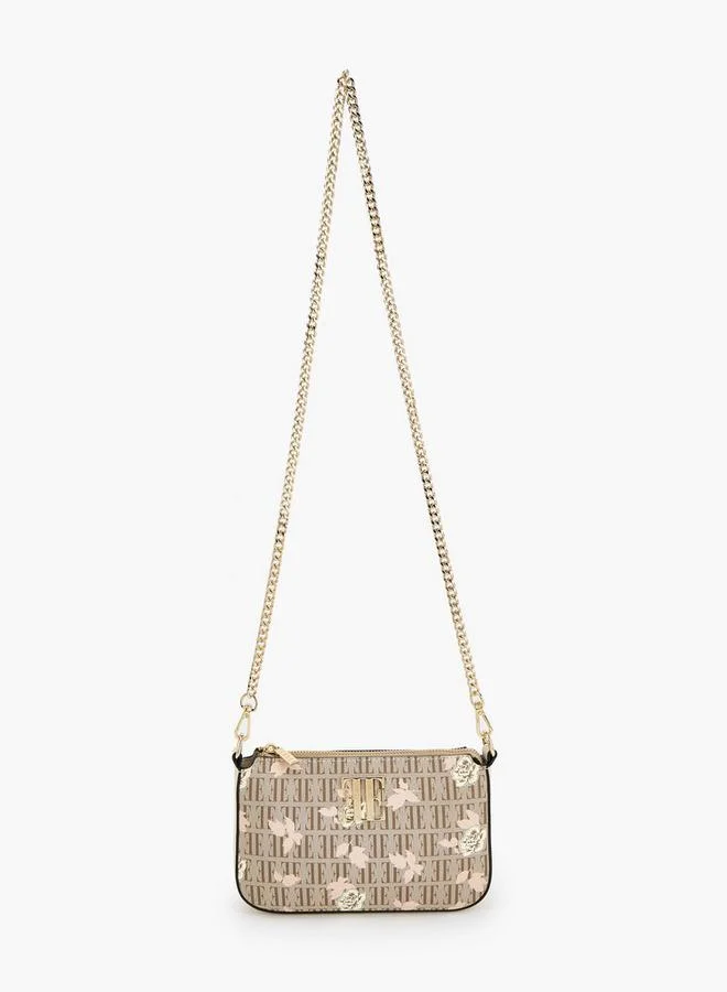 ايل Floral Monogram Print Crossbody Bag With Chain Strap